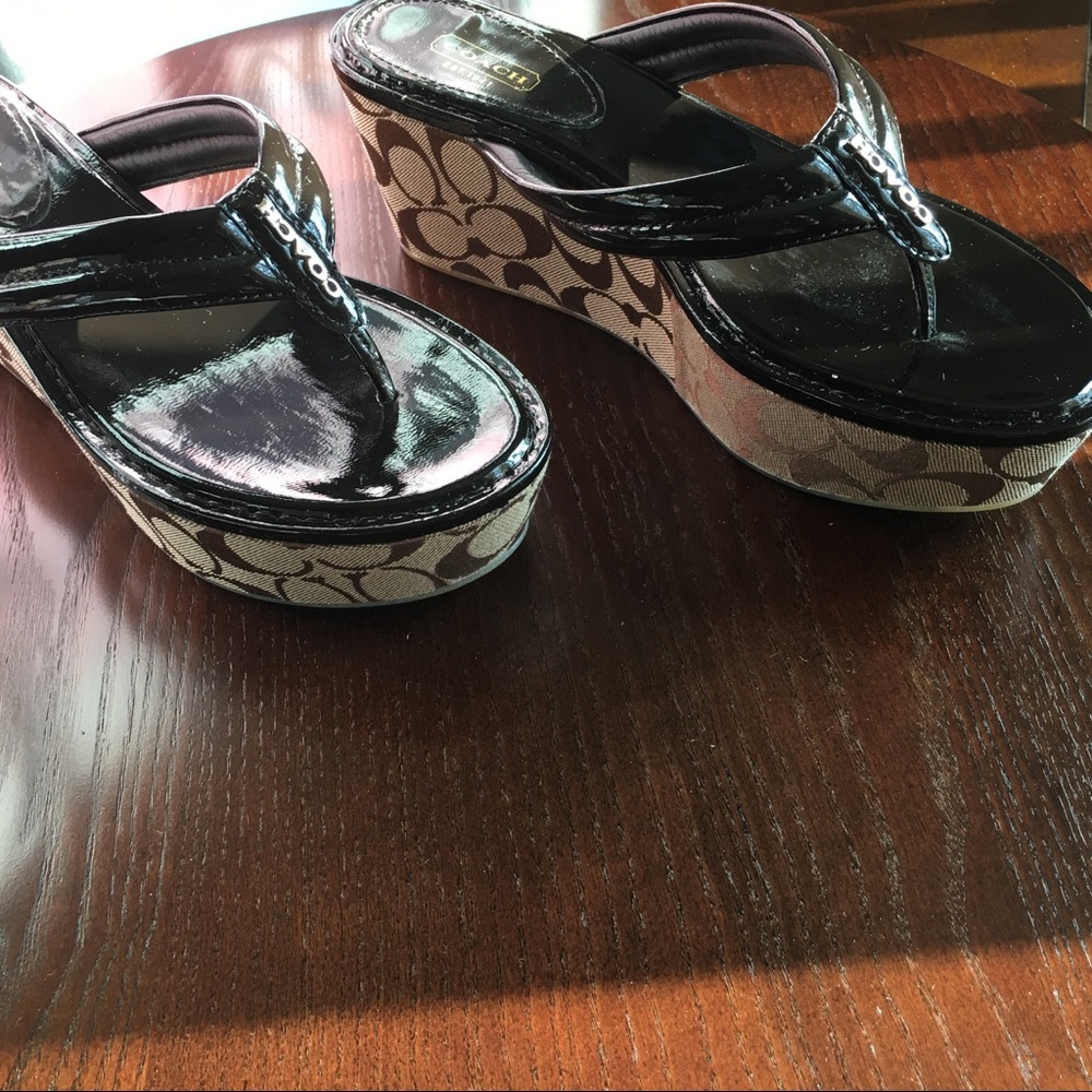 Coach Brown Platform Slip-on Mules.